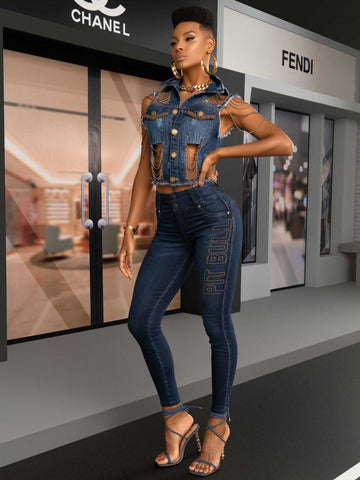 Dark Skinny Jeans with Side Logomania Dark Skinny Jeans with Side Logomania