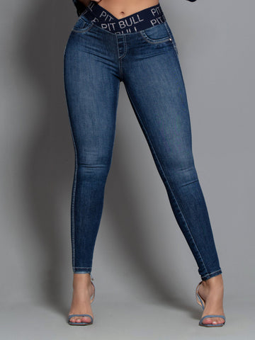 Skinny Jeans with Elastic and Logomania on the Waistband Skinny Jeans with Elastic and Logomania on the Waistband