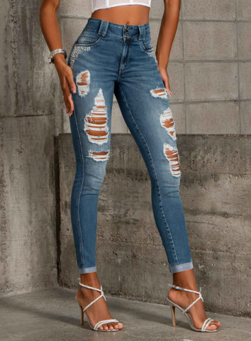 Calça Boyfriend Cropped Destroyed Luxo Calça Boyfriend Cropped Destroyed Luxo