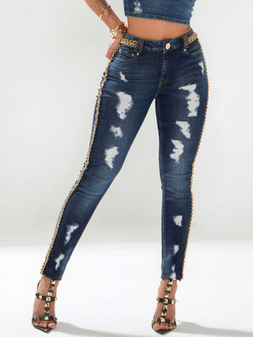Jeans Empina Bumbum Premium avec chaîne dorée Jeans Empina Bumbum Premium avec chaîne dorée
