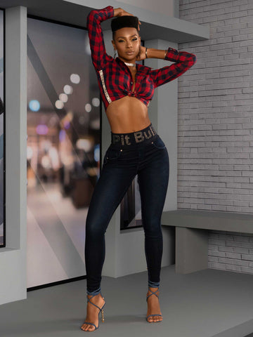 Checkered Long Sleeve Shirt with Glossy Logomania Checkered Long Sleeve Shirt with Glossy Logomania