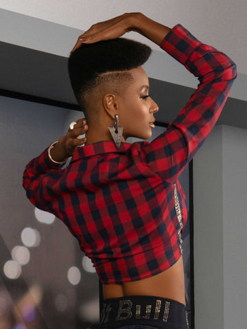 Checkered Long Sleeve Shirt with Glossy Logomania Checkered Long Sleeve Shirt with Glossy Logomania