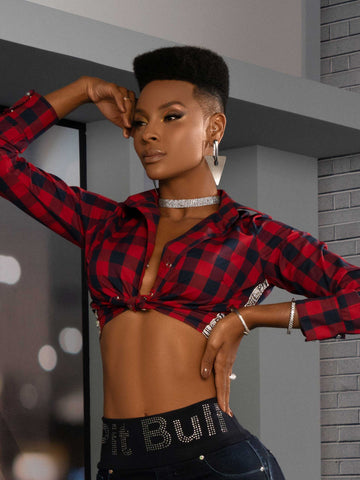 Checkered Long Sleeve Shirt with Glossy Logomania Checkered Long Sleeve Shirt with Glossy Logomania