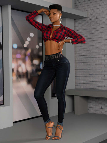Checkered Long Sleeve Shirt with Glossy Logomania Checkered Long Sleeve Shirt with Glossy Logomania