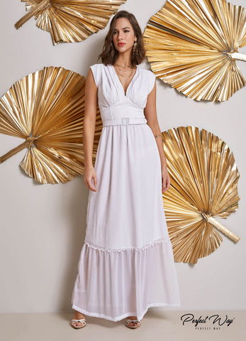 Long Fluid Dress with Details + Belt Long Fluid Dress with Details + Belt