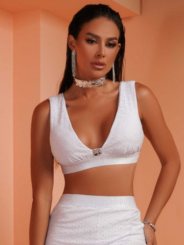 White Cropped Top in Laise Fabric and Customized Elastic White Cropped Top in Laise Fabric and Customized Elastic