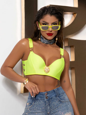 Bright Color Cropped with Tiger Embellishment Bright Color Cropped with Tiger Embellishment