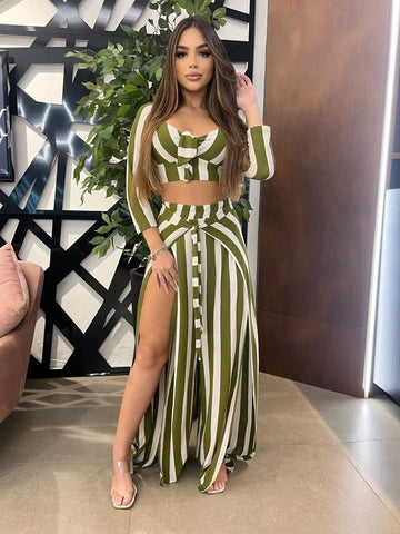 Striped Wrap Pants Set Striped Wrap Pants Set
