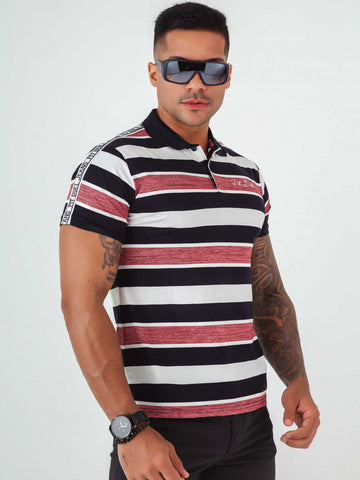 Men's Red Stripe Polo Collar Shirt Men's Red Stripe Polo Collar Shirt