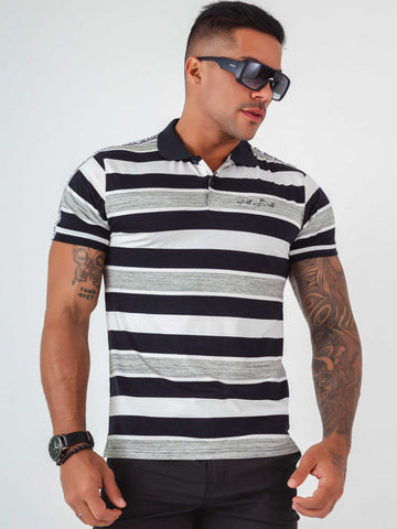 Men's Gray Stripe Polo Collar Shirt Men's Gray Stripe Polo Collar Shirt
