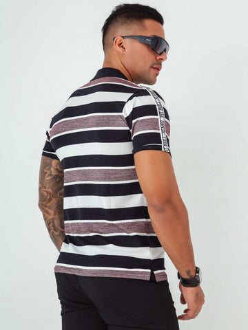 Men's Brown Stripe Polo Collar Shirt Men's Brown Stripe Polo Collar Shirt