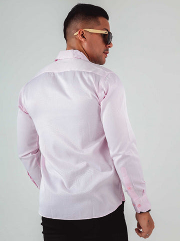 Camisa Slim de Manga Larga con Bordado confeccionada en Algodón Egipcio Rosa Camisa Slim de Manga Larga con Bordado confeccionada en Algodón Egipcio Rosa