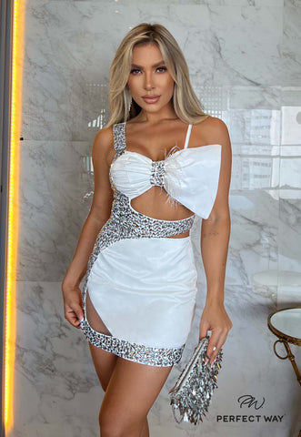 Vestido con Bordado Manual y Lazo con Plumas Vestido con Bordado Manual y Lazo con Plumas
