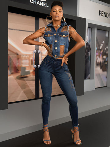 Dark Skinny Jeans with Side Logomania Dark Skinny Jeans with Side Logomania