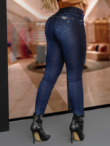 Jeans jogger bleu avec cravate dorée Jeans jogger bleu avec cravate dorée