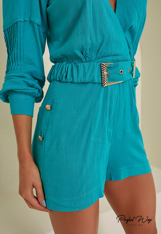 Linen Romper with Belt Linen Romper with Belt