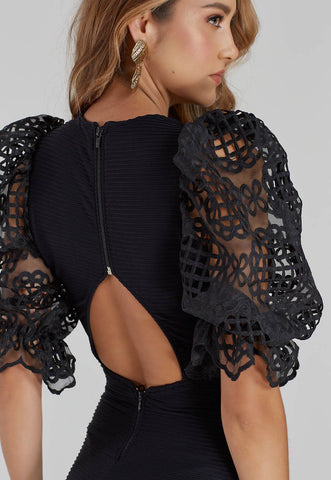 Fitted Dress with Volume Sleeves Fitted Dress with Volume Sleeves