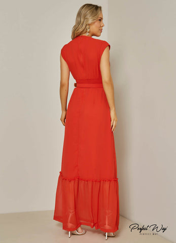 Long Fluid Dress with Details + Belt Long Fluid Dress with Details + Belt