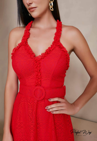 Longuette Lace Dress with Belt Longuette Lace Dress with Belt