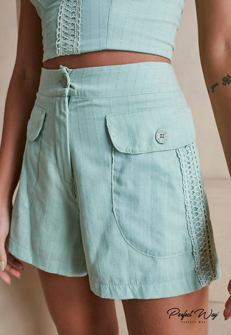 Cropped Linen Set + Green Guipure Shorts Cropped Linen Set + Green Guipure Shorts
