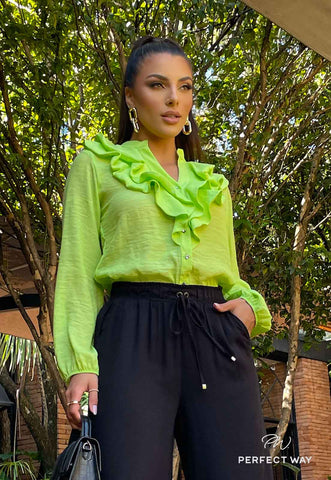 Camisa com Babado verde - Garotabrasilstore Camisa com Babado verde - Garotabrasilstore