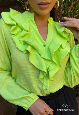 Camisa com Babado verde - Garotabrasilstore Camisa com Babado verde - Garotabrasilstore
