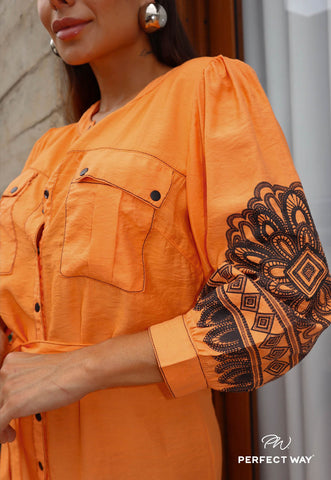 Vestido Chemise e Faixa Laranja - Garotabrasilstore Vestido Chemise e Faixa Laranja - Garotabrasilstore