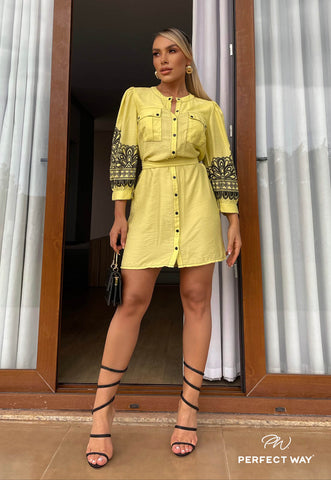 Vestido Chemise e Faixa Amarelo - Garotabrasilstore Vestido Chemise e Faixa Amarelo - Garotabrasilstore