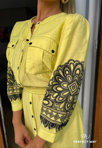 Vestido Chemise e Faixa Amarelo - Garotabrasilstore Vestido Chemise e Faixa Amarelo - Garotabrasilstore