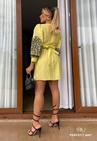 Vestido Chemise e Faixa Amarelo - Garotabrasilstore Vestido Chemise e Faixa Amarelo - Garotabrasilstore