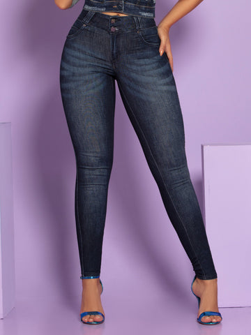 Calça Jeans Modeladora com Logomania Lateral de Cristais Sextavados - Garotabrasilstore Calça Jeans Modeladora com Logomania Lateral de Cristais Sextavados - Garotabrasilstore