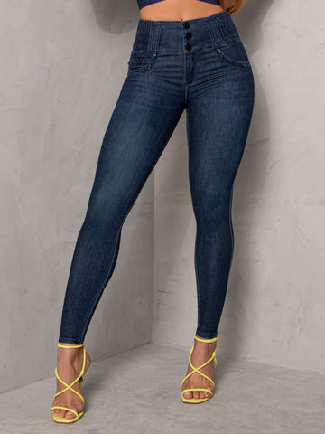 Calça Jeans Modeladora Redutora de Medidas com Bordado de Cristais - Garotabrasilstore Calça Jeans Modeladora Redutora de Medidas com Bordado de Cristais - Garotabrasilstore