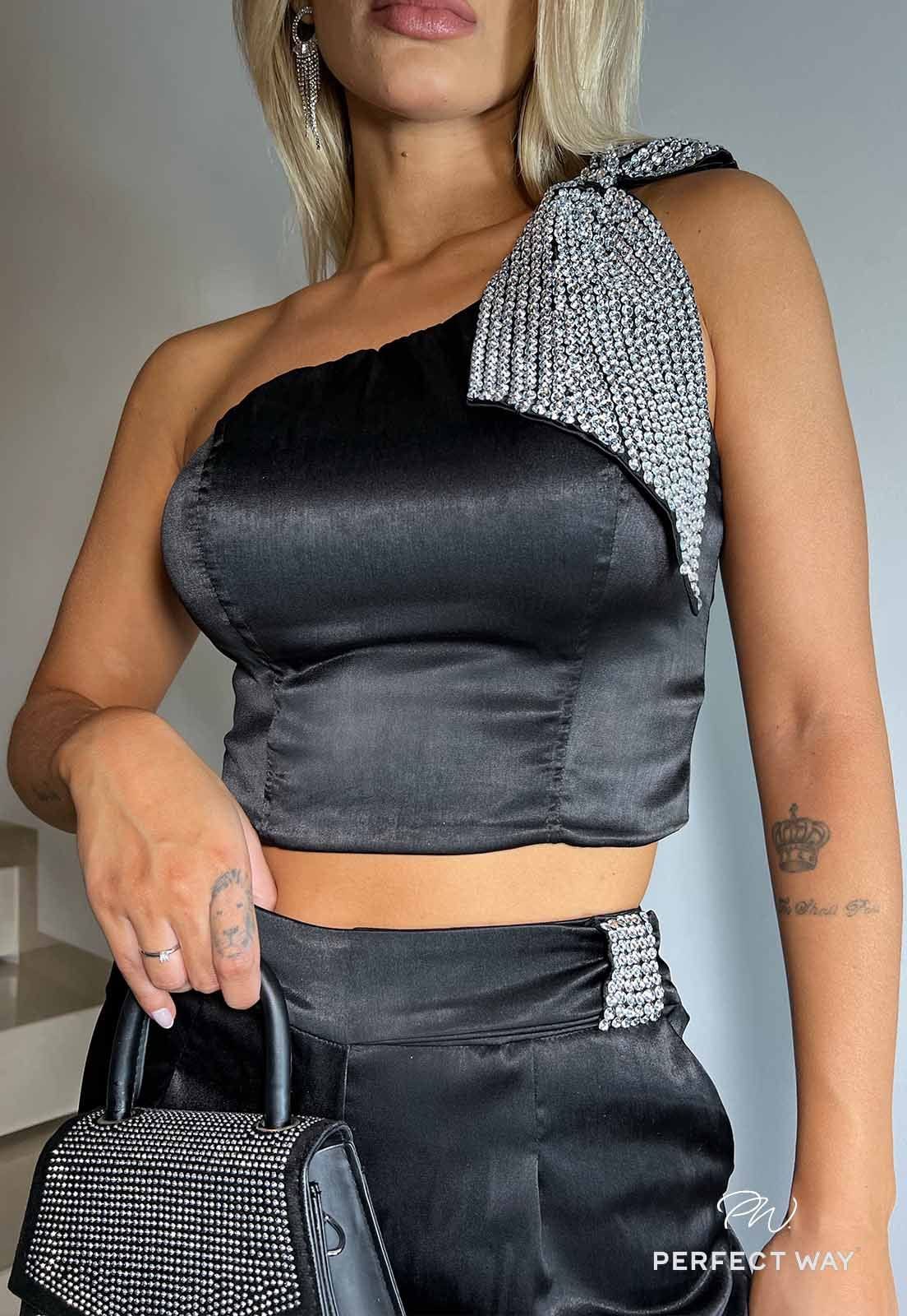 Conjunto Cropped e Pantalona com Bordado Preto - Garotabrasilstore Conjunto Cropped e Pantalona com Bordado Preto - Garotabrasilstore