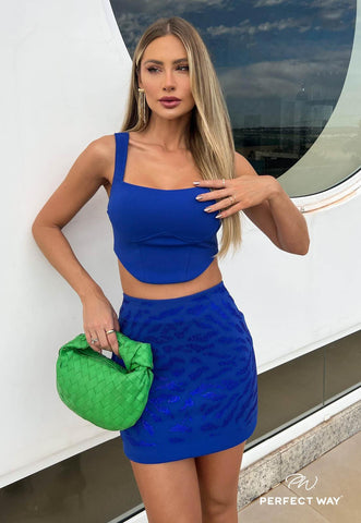 Conjunto Cropped e saia com termo azul - Garotabrasilstore Conjunto Cropped e saia com termo azul - Garotabrasilstore