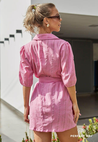 Vestido Chamisie com cinto faixa rosa - Garotabrasilstore Vestido Chamisie com cinto faixa rosa - Garotabrasilstore