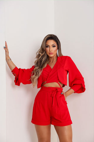 Blazer Cropped de linho - Garotabrasilstore Blazer Cropped de linho - Garotabrasilstore
