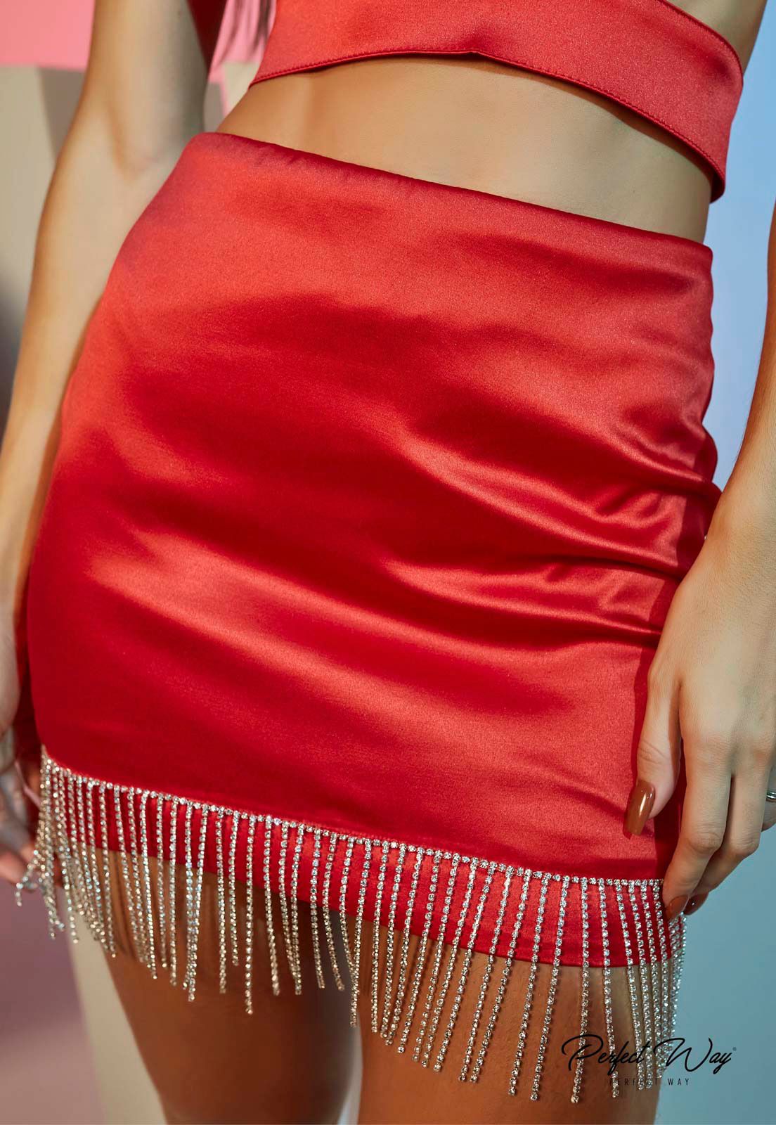 Conjunto Cropped com Strass e saia - Garotabrasilstore Conjunto Cropped com Strass e saia - Garotabrasilstore