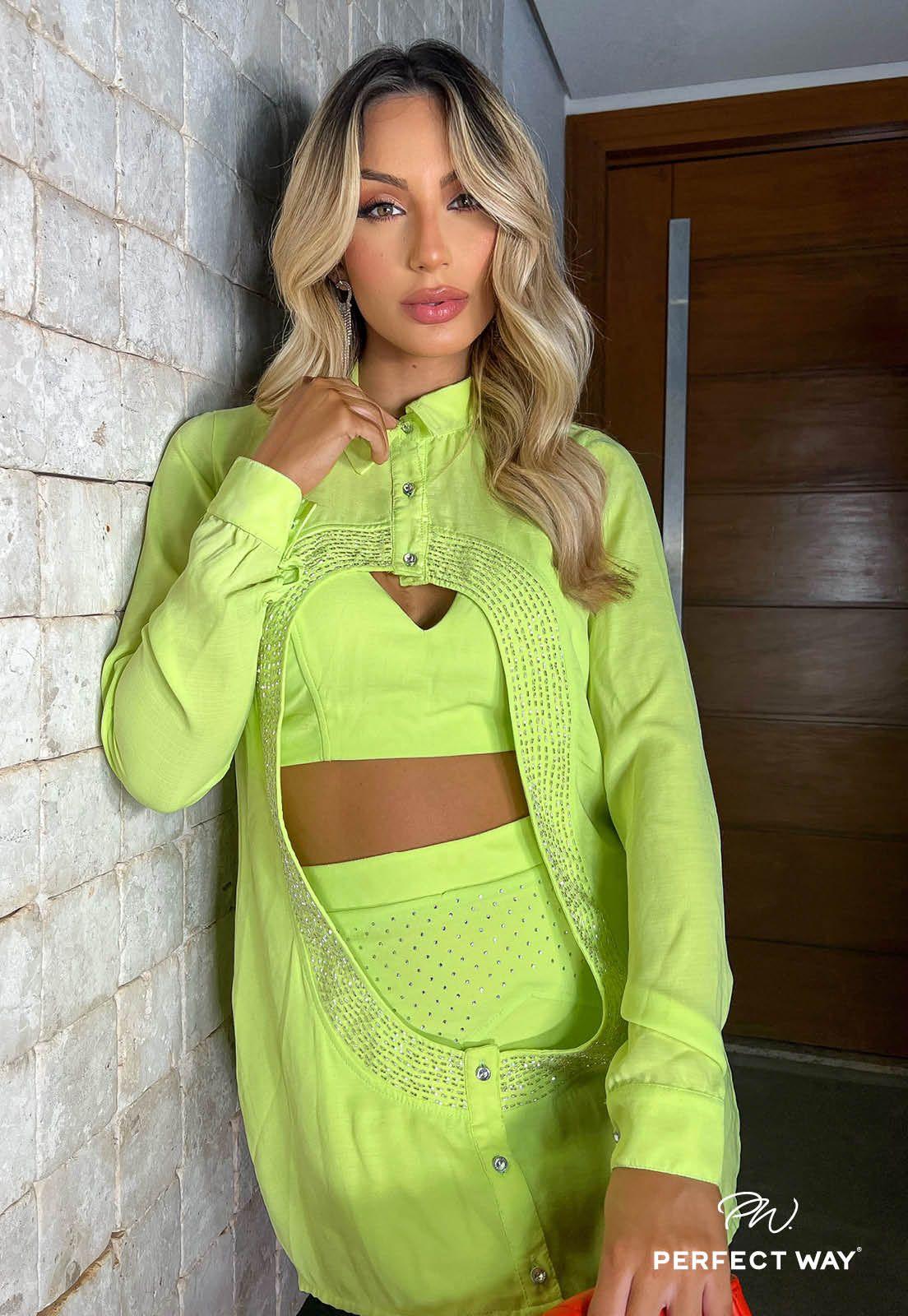 Trijunto Max Camisa com Cropped e amarelo lima - Garotabrasilstore Trijunto Max Camisa com Cropped e amarelo lima - Garotabrasilstore