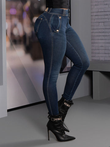 Calça Jeans Skinny Azul com Bolso Faca