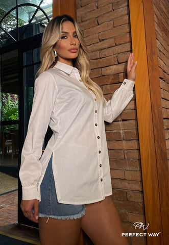 Camicia allungata bianco sporco