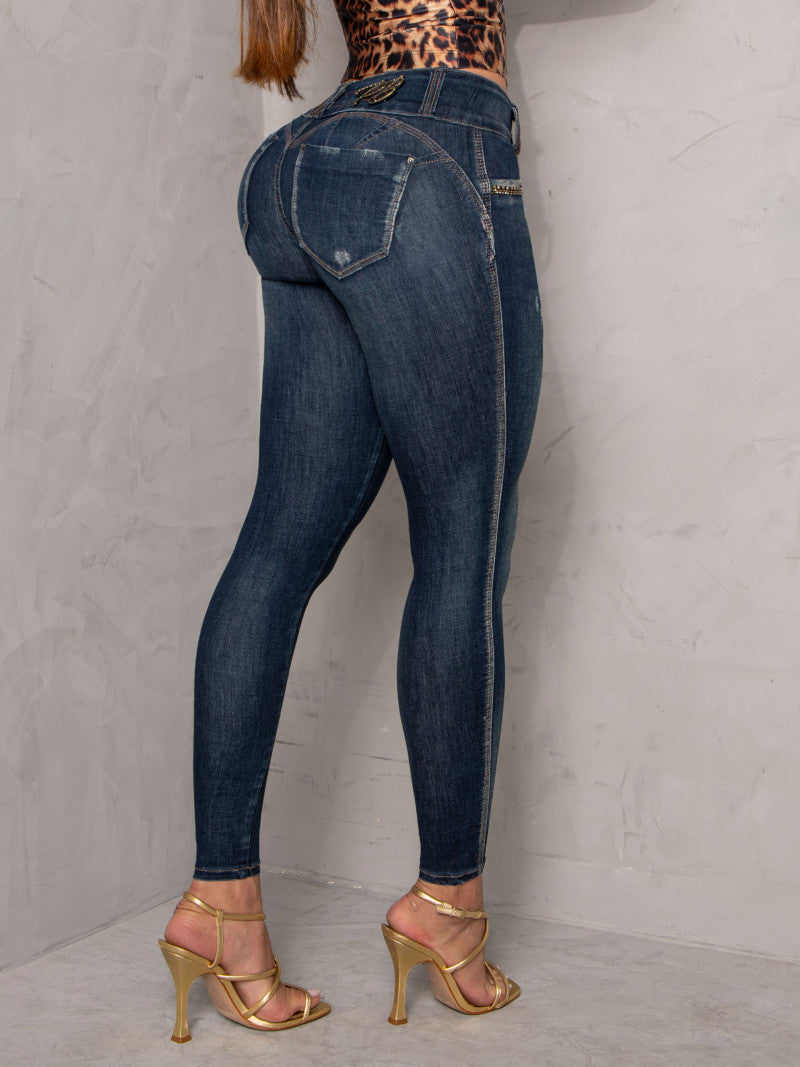 Calça Jeans Skinny com Cristais nos Bolsos - Garotabrasilstore