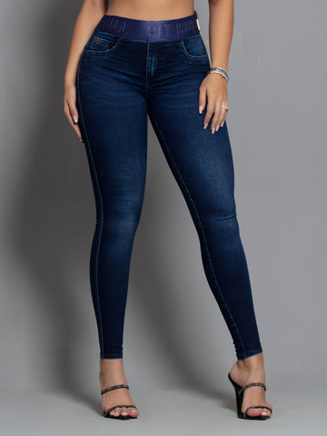 Jeans skinny con elastico in vita