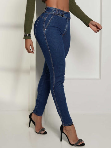 Ultra-Shaping Women's Jeans with Cross-Bottom High Waist