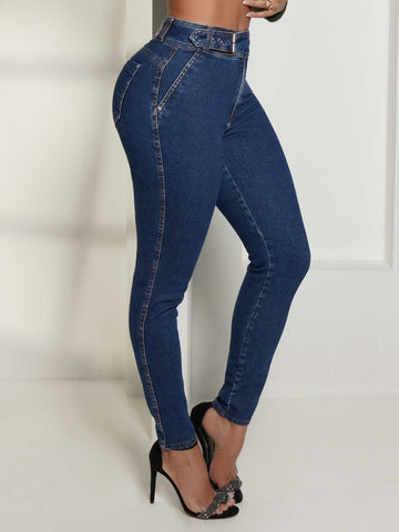 Ultra-Shaping Women's Jeans with Cross-Bottom High Waist