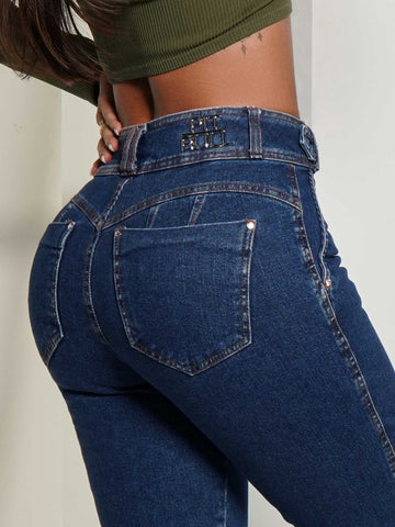 Ultra-Shaping Women's Jeans with Cross-Bottom High Waist