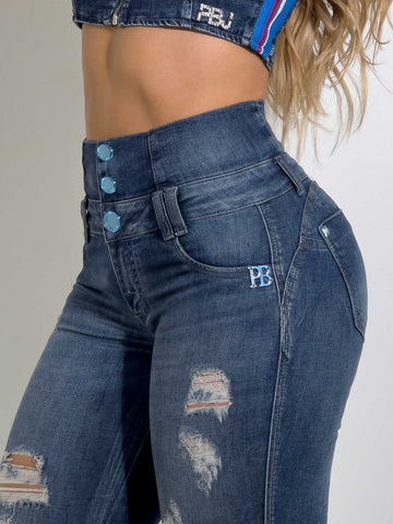 Pantalon taille parfaite avec plaque ventrale et rehaussement des fesses