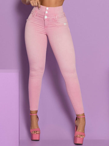 Pantalón Pitillo Cintura Perfecta Color Ultra Modelador Rosa