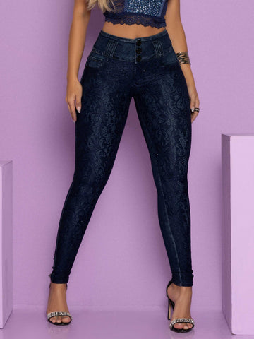 Women's Jeans Premium Lace Details With Crystal Stones And Incredible Bumbum Effect