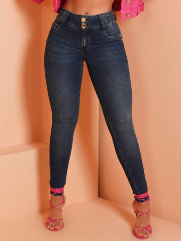 Calça Jeans Skinny Escura Ultra Modeladora Com Empina Bumbum