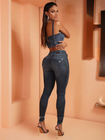 Jeans de Mujer Empina Bumbum Bandolera con Cintura Ancha